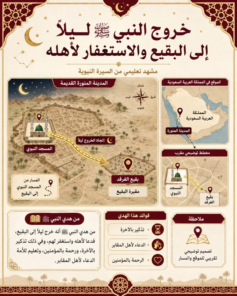 خروج النبي ﷺ ليلًا إلى البقيع والاستغفار لأهله
