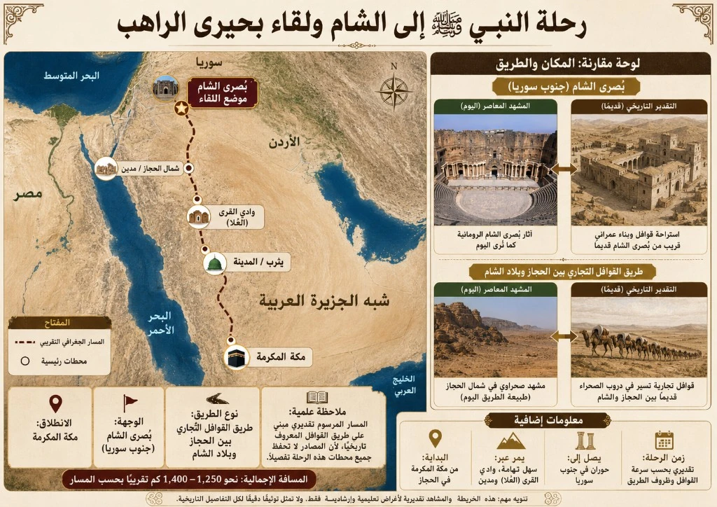 رحلة النبي ﷺ إلى الشام ولقاء بحيرى الراهب